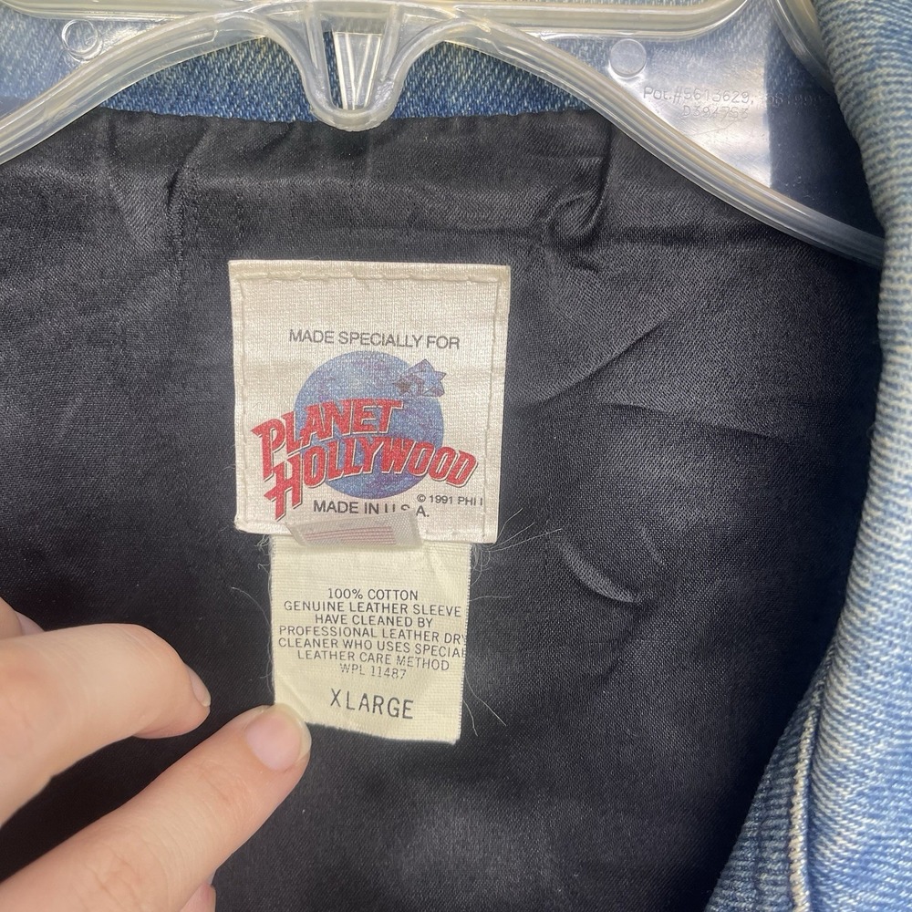 Planet Hollywood Jacket Mens XL Walt Disney World Letterman USA Leather Denim - Picture 2 of 13